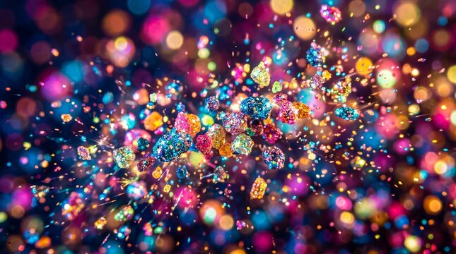 Vibrant Abstract Explosion of Colorful Glitter and Sparkling Bokeh Particles