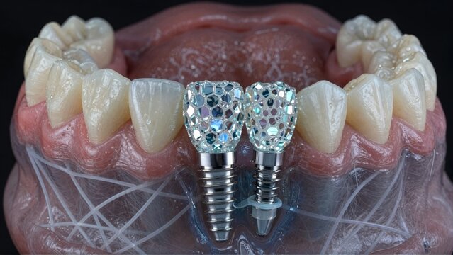 Mouth with metallic dental implant