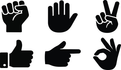 Fototapeta premium A set of six black hand gestures on transparent background