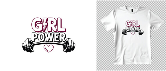 Girl Power motivational fitness quote typography with barbell and heart icon for women's workout apparel. © Masud Rana