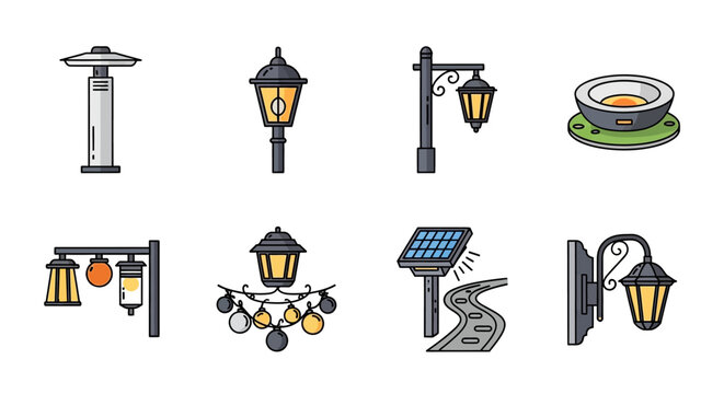 Street lamps and solar lights.