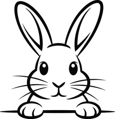 Obraz premium Cute rabbit icon illustration, bunny face drawing, animal character artwork, cartoon pet symbol, black and white design silhouette