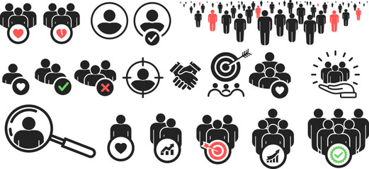 People icon set in flat style. Simple vector symbols for group, team, organization, community, population, audience and members. Minimal illustration for apps, infographics and design projects. © Anatoliy