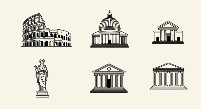 Ancient Roman Architecture Icon Set.