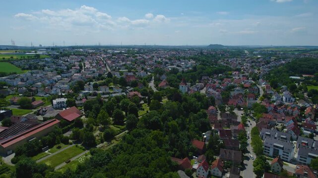 Aerial view around the city Freiberg am Neckar in Germany. On sunny day in spring.
