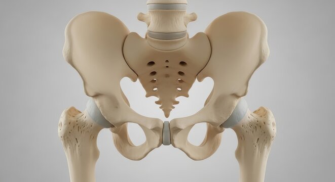 Human Pelvis Anatomy Bone Structure, Hip Joint, Sacrum, Medical Illustration, 3D Render
