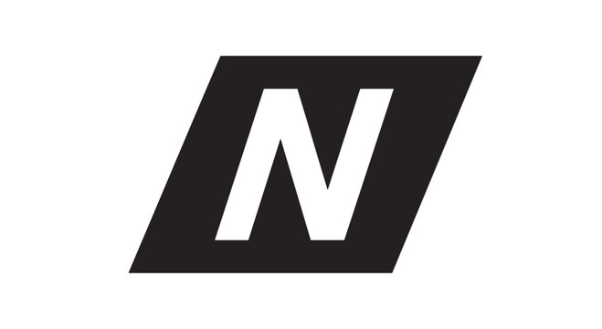 Modern black and white logo featuring the letter 'N' set inside a tilted black parallelogram isolated on a white background for branding.