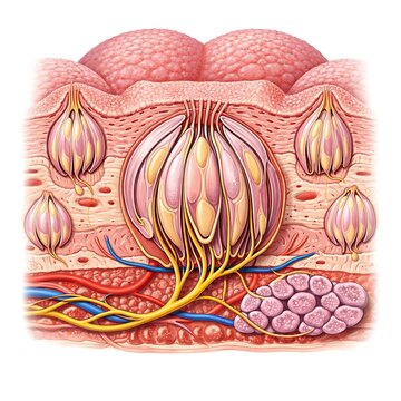 Microscopic cross-section of human tongue taste buds anatomy illustration