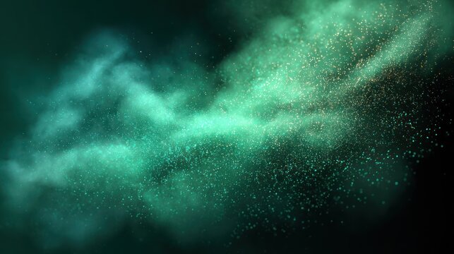Abstract emerald green smoke cloud against black background graphic