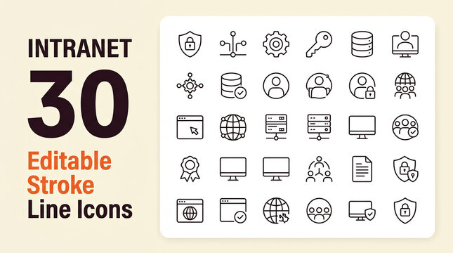 Intranet icons, network vectors, internal communication symbols - 50 editable stroke thin line icons. Vector illustration set. Simple design collection.