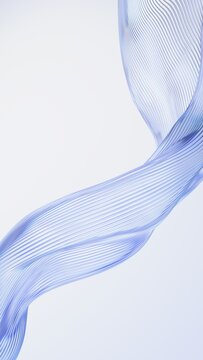 Abstract wavy glass shape on a light background, vertical 3d render