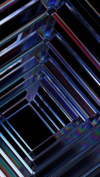 Abstract glass geometric structure, vertical 3d render