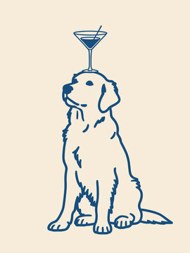 Dog balancing martini glass on head golden retriever
