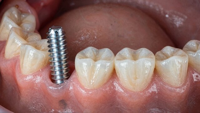 Metal screw inserted into tooth structure