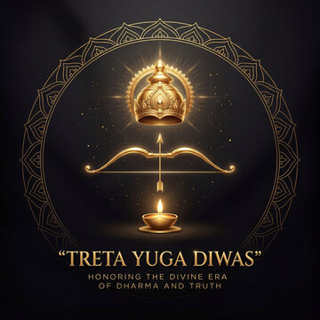Treta yuga diwas celebration with golden symbols of dharma and truth