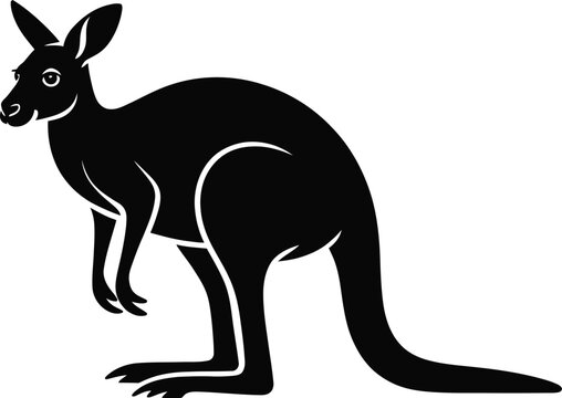 Black kangaroo silhouette, vector marsupial icon, wildlife symbol, animal logo