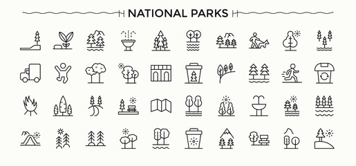 City Park line icon set. Park icon set. Contains such symbols as outdoor, town, recreation, landscape, infrastructure, house, park and more. Editable stroke. Vector illustration.