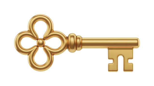 An intricately designed golden key with a decorative bow pattern on its head Vector