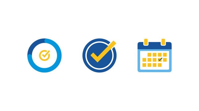 Checkmark icons: progress, confirmation, and calendar with task completion
