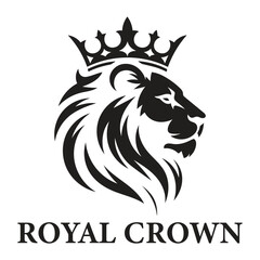Obraz premium A striking black and white illustration depicts a majestic lion s head crowned with a regal ornate crown high-quality professional