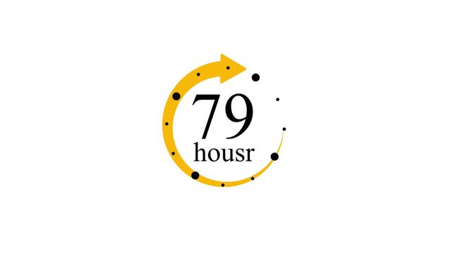 79 Hours Duration Measurement with Circular Arrow and Black Dots, White Background with video animation.