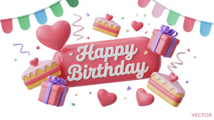 Colorful birthday celebration with heart decorations and festive banners Vector © Sofiqul