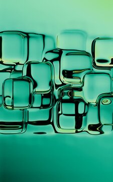 Fluid like transparent cubes curved shapes apearing from top to bottom on gradient teal background. Seamless vertical 3d animation