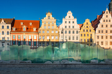 Colorful historic facades with geometric composition in Wroclaw Poland © Ivan