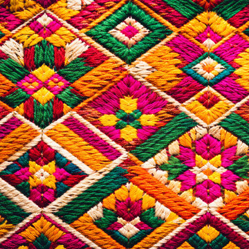 Authentic Traditional Punjabi Phulkari Bagh Textile with Untwisted Silk Floss Embroidery