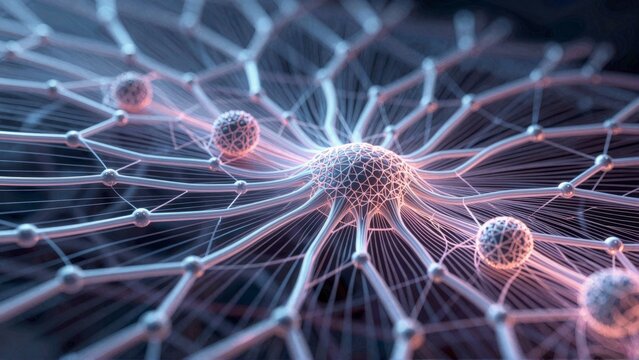 Close-up of human brain cells with pink highlights