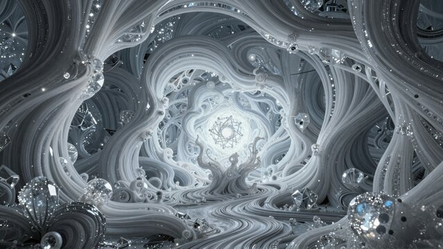 Futuristic tunnel with intricate design and glowing lights at end