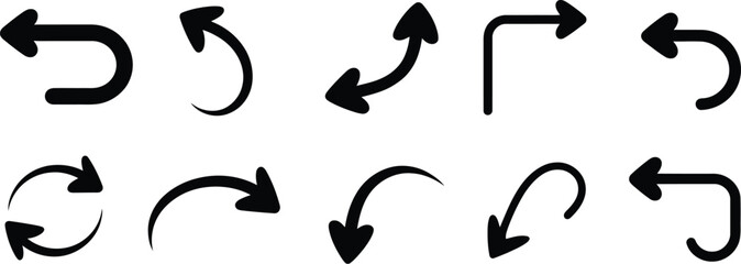 Fototapeta premium Arrow, go back icon set with left direction pointers, return previous backward symbols, navigation interface elements, clean vector illustration design.