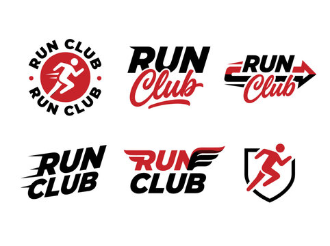 Run Club typography logo collection: energetic athletic font with red and black lettering variations