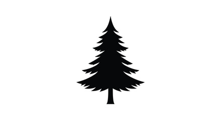 A stark black silhouette of a coniferous evergreen tree stands prominently against a bright white background silhouette © Komla02