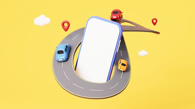 Cartoon cellphone and creative highway, mobile navigation, mobile phone map and so on . 3d rendering.