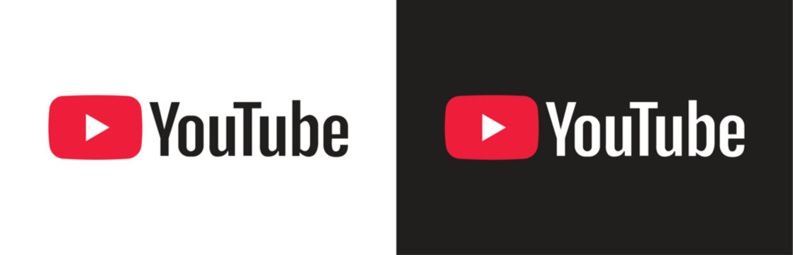 YouTube Logo and Wordmark on Transparent and Black Background, Editorial Use Only