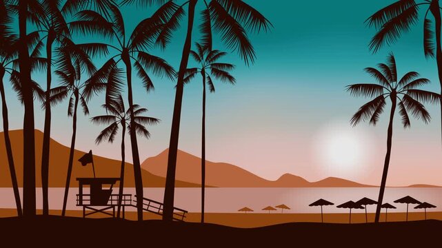 sunset beach summer vacation 2d animation motion graphics video footage