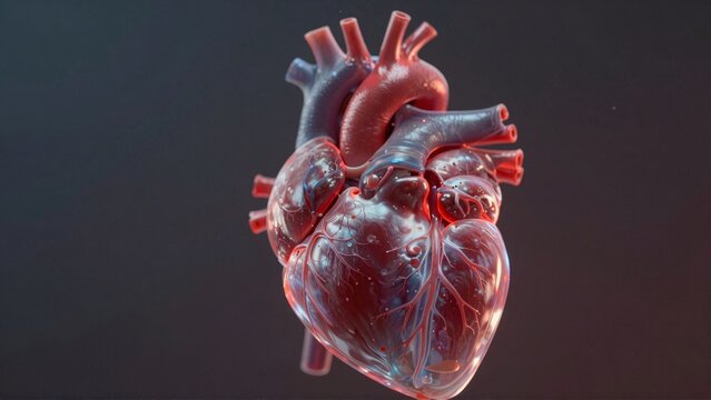 Close-up of human heart on dark background