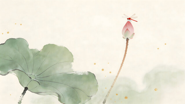 Lotus flower with dragonfly on stem