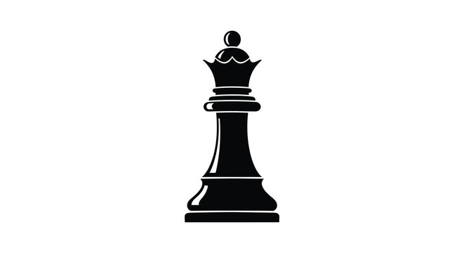 A stark black chess queen stands prominently against a white background creating a dramatic silhouette high quality professional