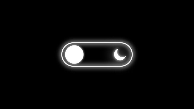 Glowing toggle animation with sun and moon icons for switching between light and dark modes. Modern UI and UX theme switch symbol for apps, websites, and digital interfaces. 