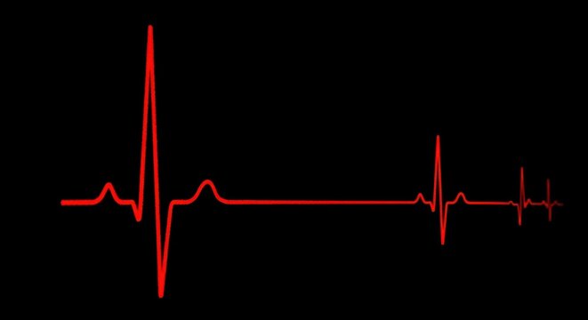 ECG Line, Heart Beat, Red Pulse on Black Background, Healthcare Concept
