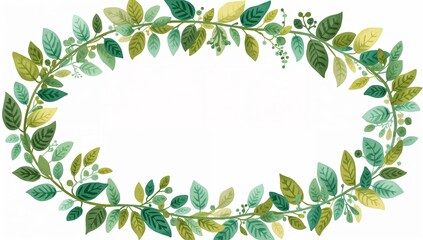 Obraz premium Decorative Green Leaf Oval Frame with Various Foliage for Nature or Eco Theme Designs