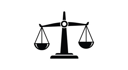 A stark black scales of justice graphic represents legal concepts like fairness and equality a striking silhouette © Komla02