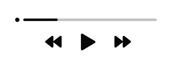 Audio and video player vector, music play bar with interactive controls including slider, pause, rewind, and forward, clean icon design suitable for media interfaces and digital playlists. © MSTRINA