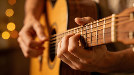 Obraz premium Hands playing acoustic guitar
