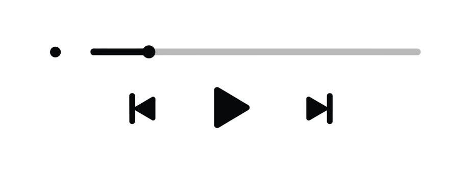 Music and video play bar icon, flat vector illustration of an audio player with time slider, pause, rewind, and fast forward buttons, isolated on white background for songs, podcasts, and media apps.