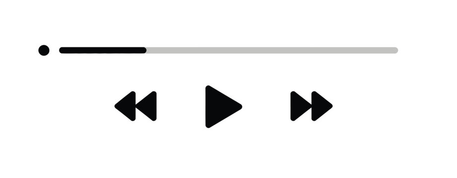 Audio and video player vector, music play bar with interactive controls including slider, pause, rewind, and forward, clean icon design suitable for media interfaces and digital playlists.