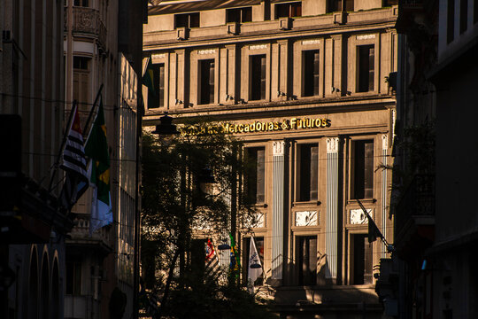 Sao Paulo, SP, Brazil, April 30, 2011. Historic facade of the former Mercantile and Futures Exchange building in downtown Sao Paulo, Brazil, 