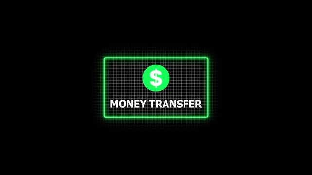 Animated green money transfer with dollar sign on digital grid background for financial transactions and online payments